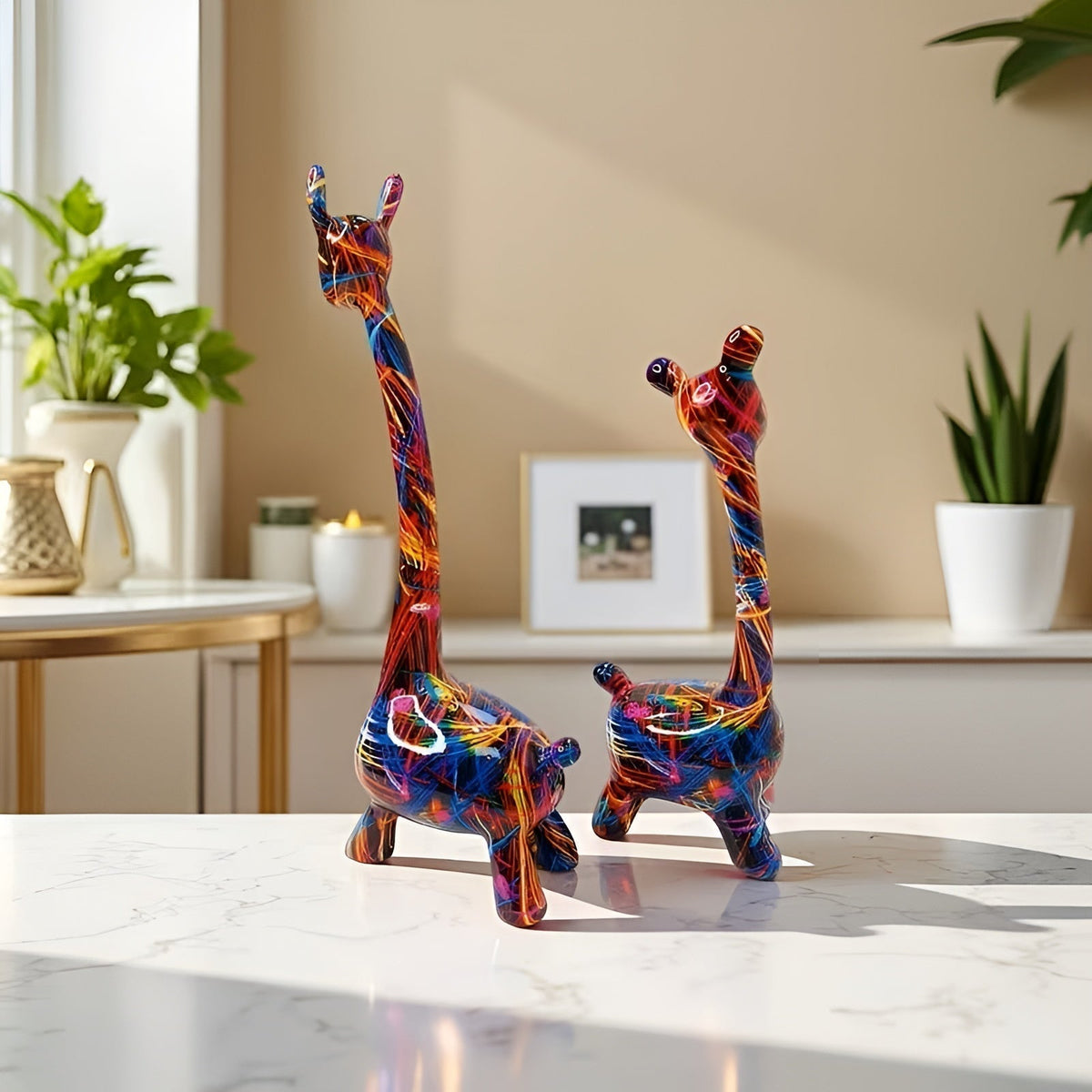 Colorful Giraffe Figurine Modern Resin Animal Décor