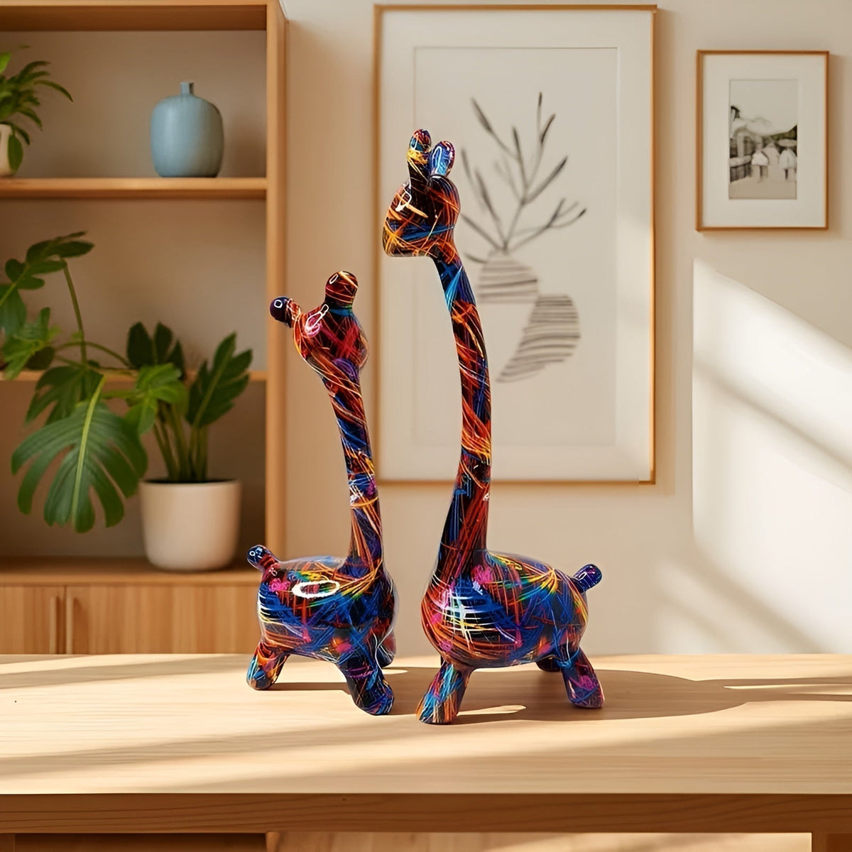 Colorful Giraffe Figurine Modern Resin Animal Décor