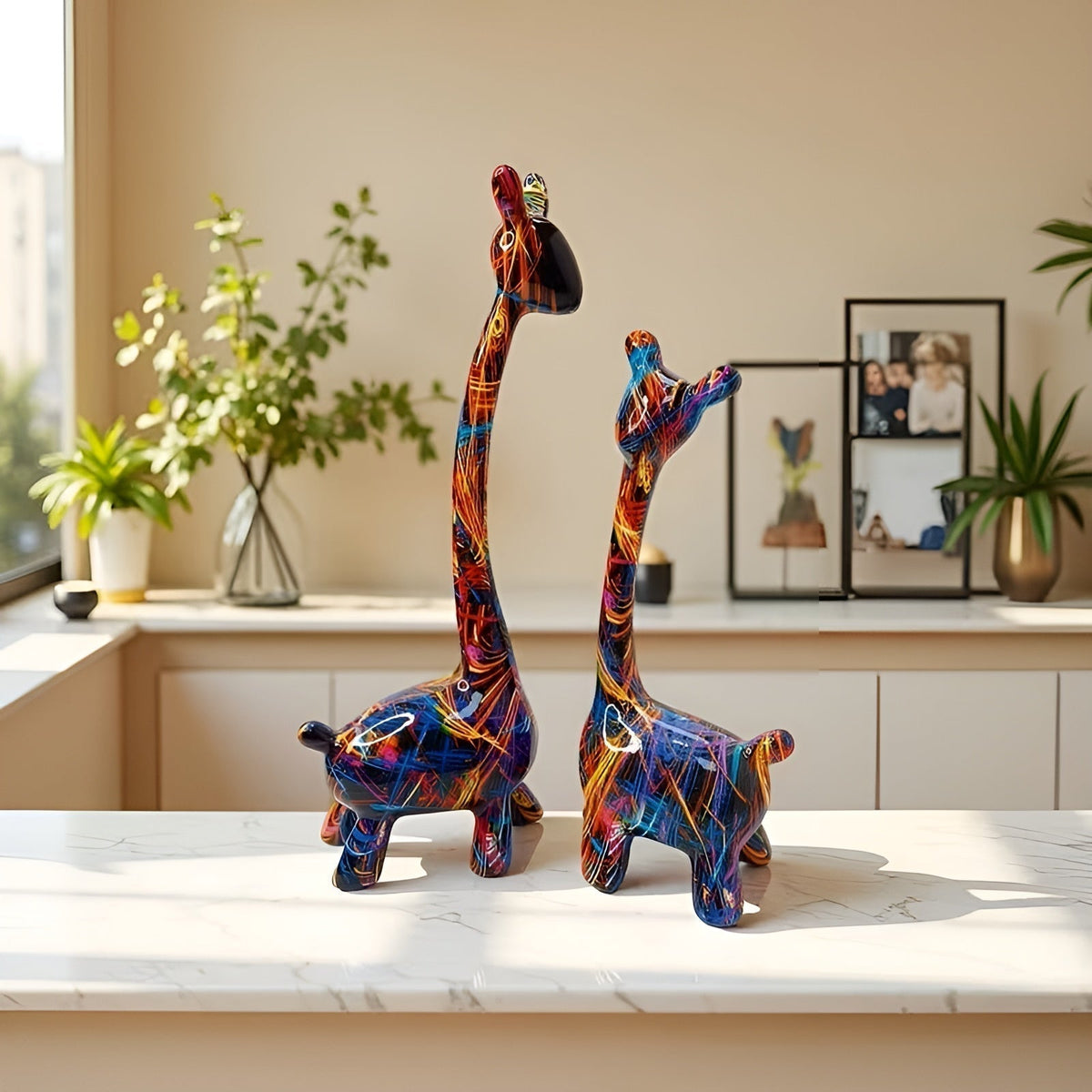 Colorful Giraffe Figurine Modern Resin Animal Décor