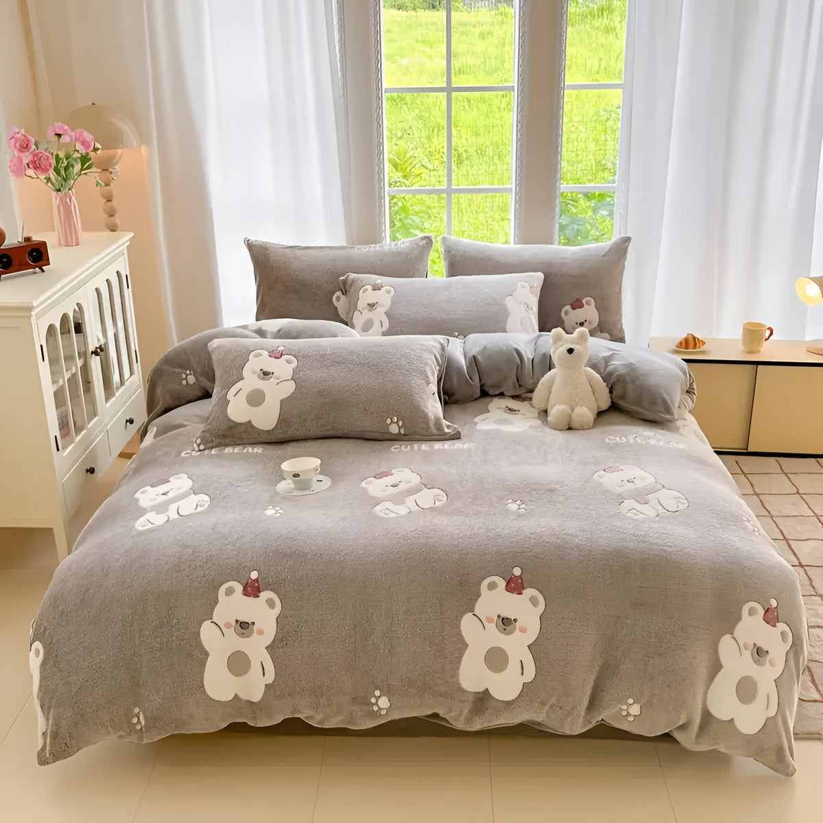 Velvet Bear Bedding Set Warm Plush Winter Comfort